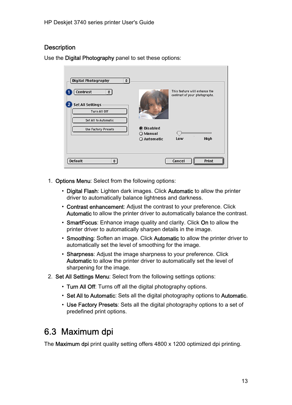 Description, 3 maximum dpi, Maximum dpi | HP Deskjet 3745 Color Inkjet Printer User Manual | Page 13 / 75