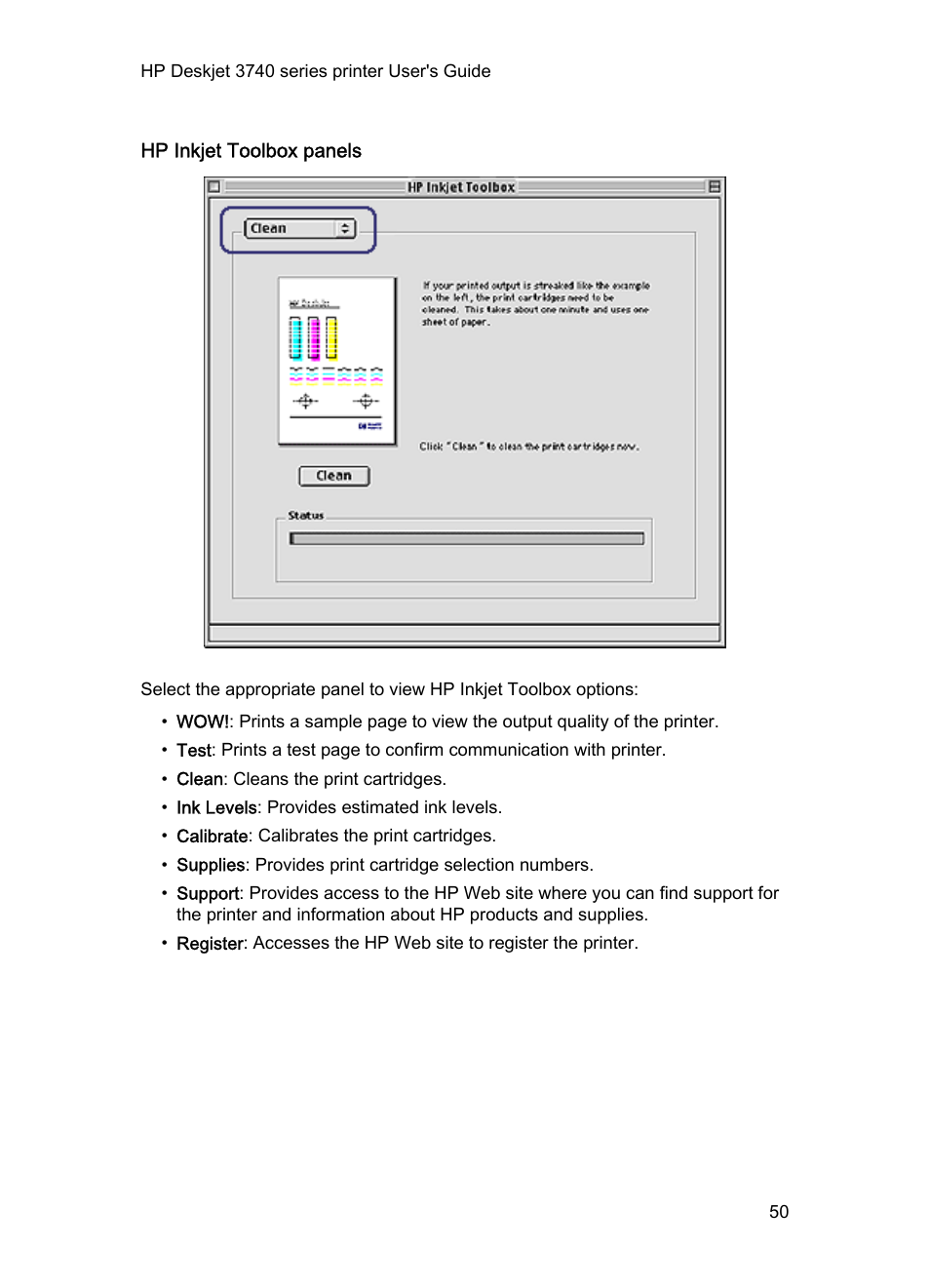 Hp inkjet toolbox panels | HP Deskjet 3745 Color Inkjet Printer User Manual | Page 50 / 75