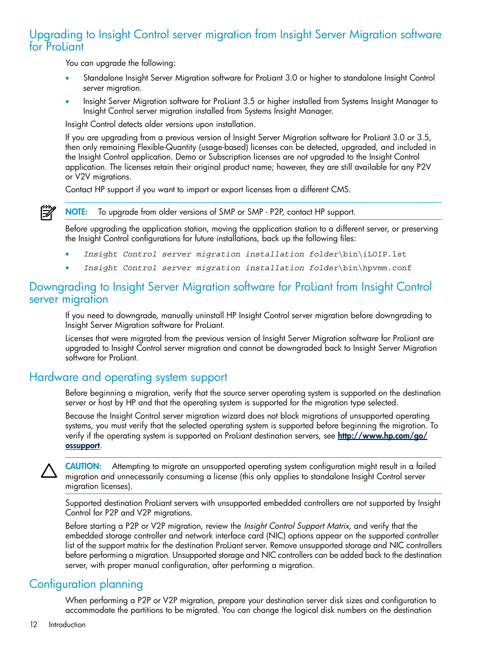 Hardware and operating system support, Configuration planning | HP Insight Control User Manual | Page 12 / 173