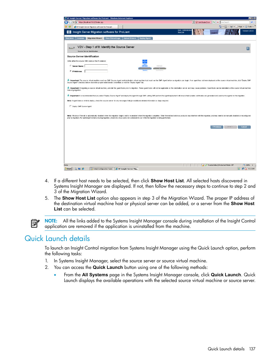 Quick launch details | HP Insight Control User Manual | Page 137 / 173