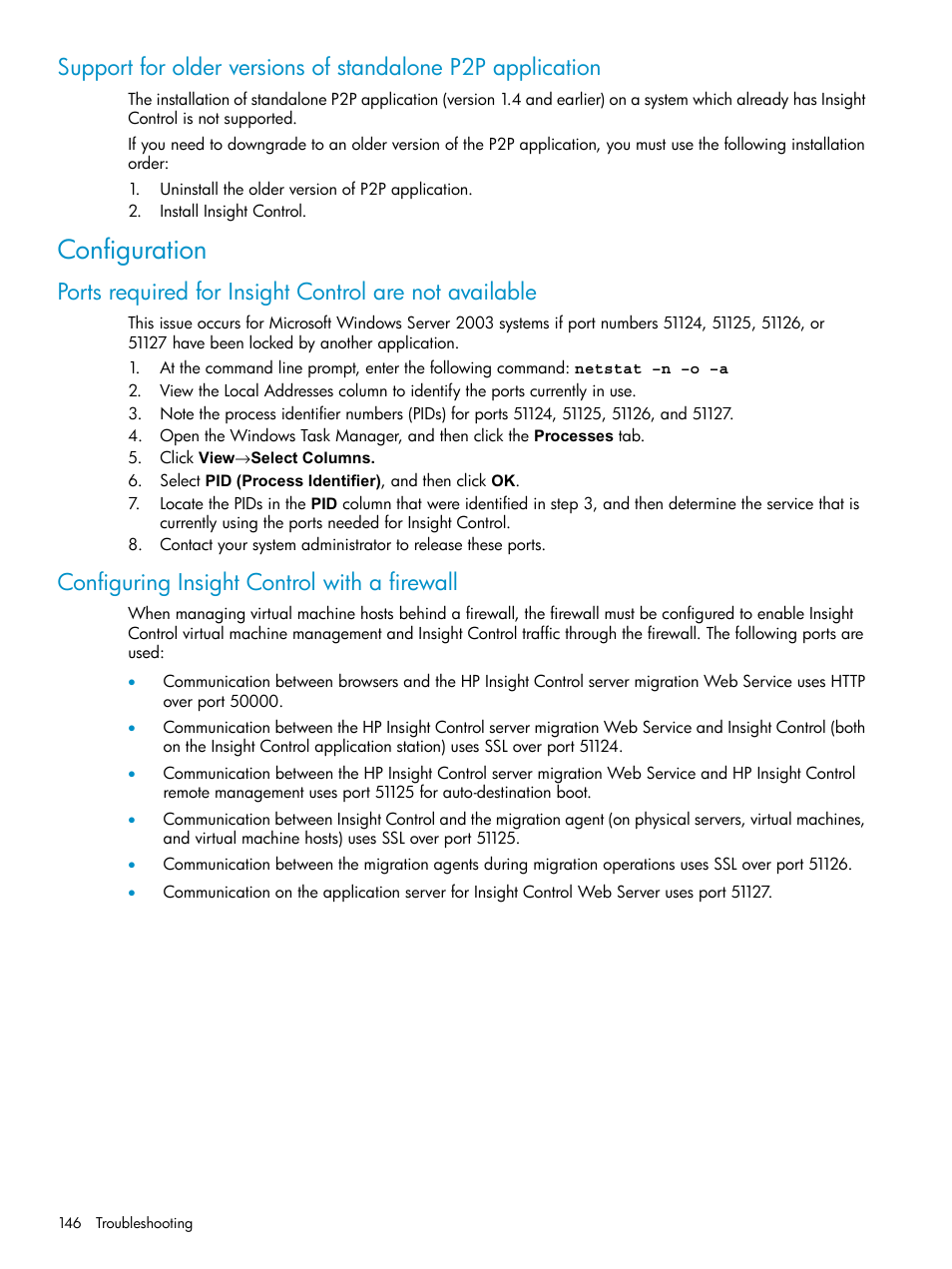 Configuration, Configuring insight control with a firewall | HP Insight Control User Manual | Page 146 / 173