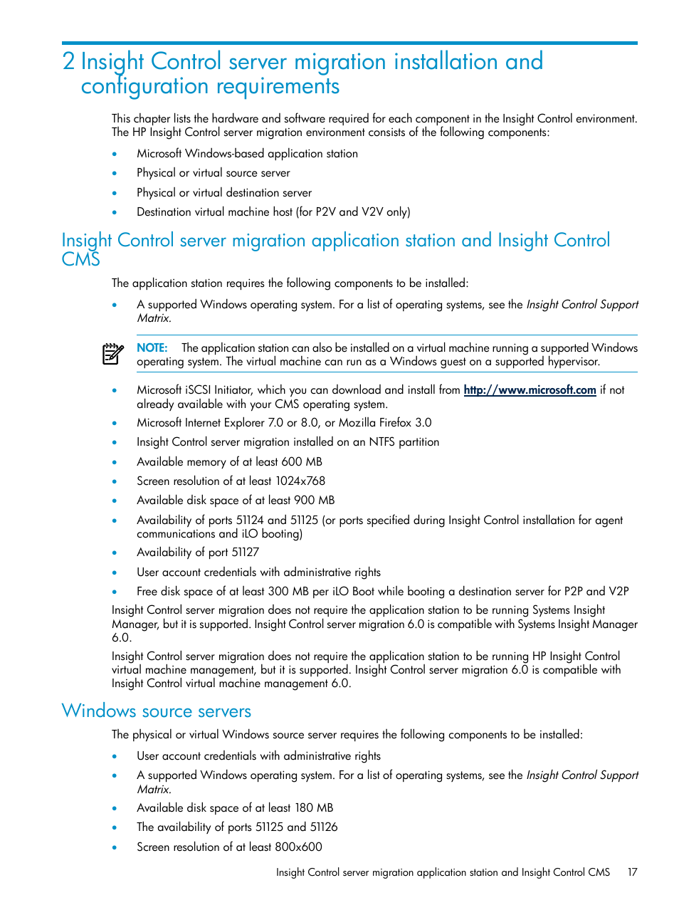 Windows source servers | HP Insight Control User Manual | Page 17 / 173