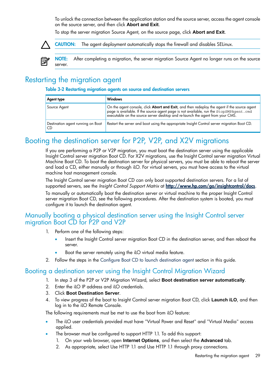 Restarting the migration agent | HP Insight Control User Manual | Page 29 / 173