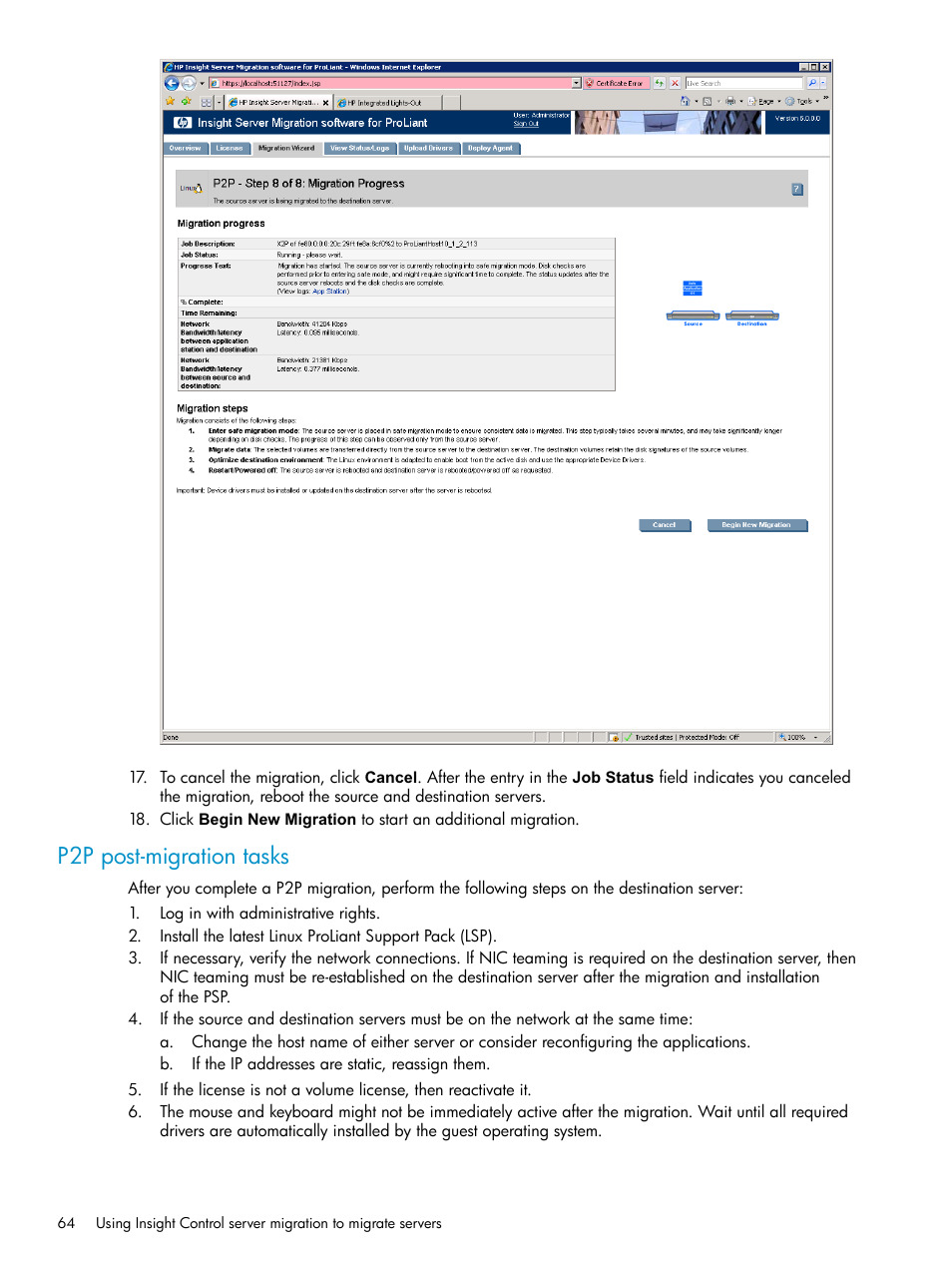 P2p post-migration tasks | HP Insight Control User Manual | Page 64 / 173
