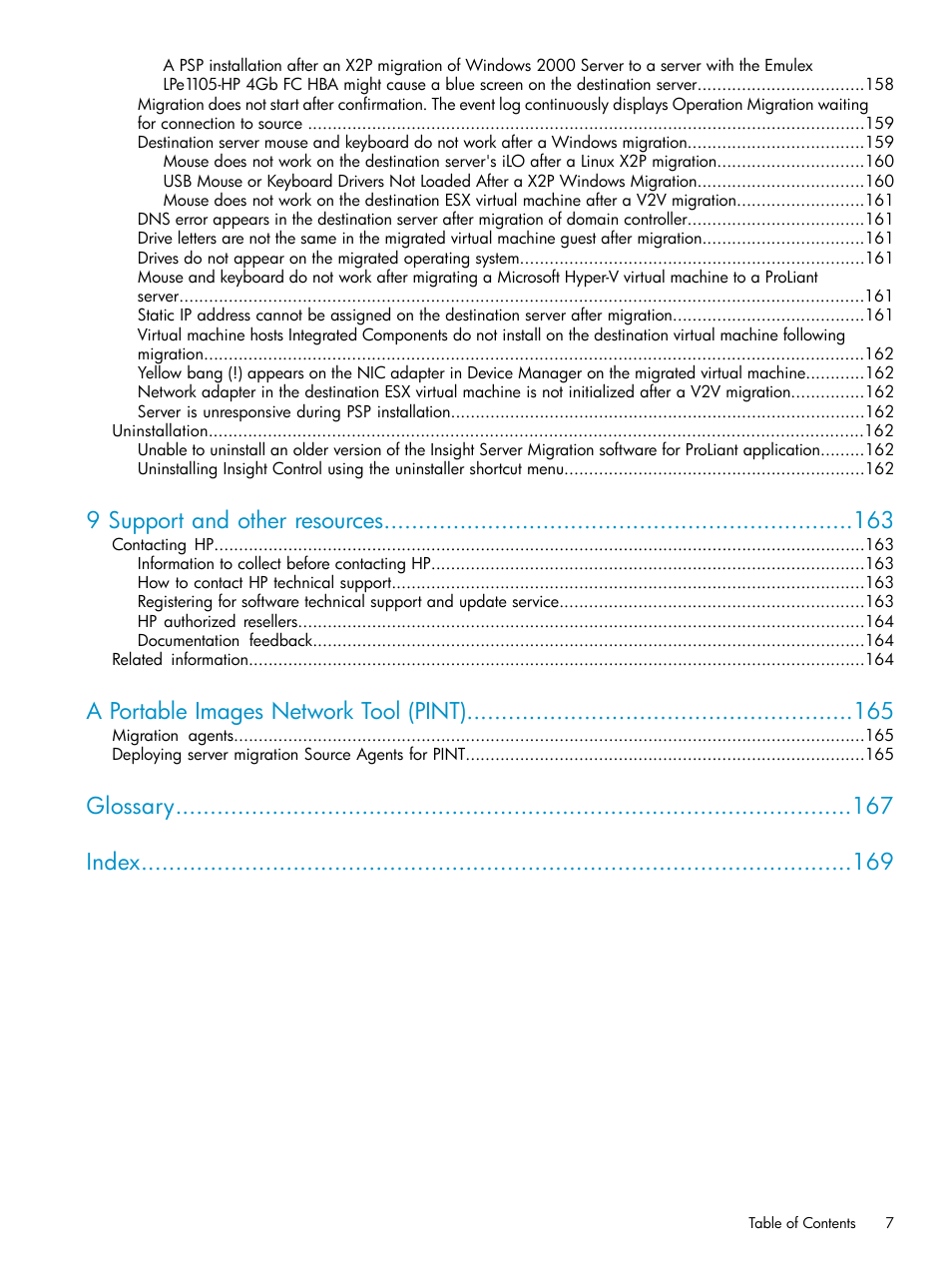 9 support and other resources, A portable images network tool (pint), Glossary index | HP Insight Control User Manual | Page 7 / 173