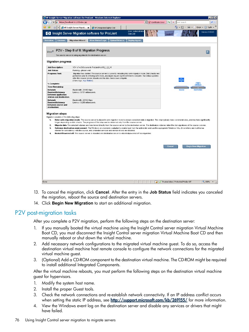 P2v post-migration tasks | HP Insight Control User Manual | Page 76 / 173