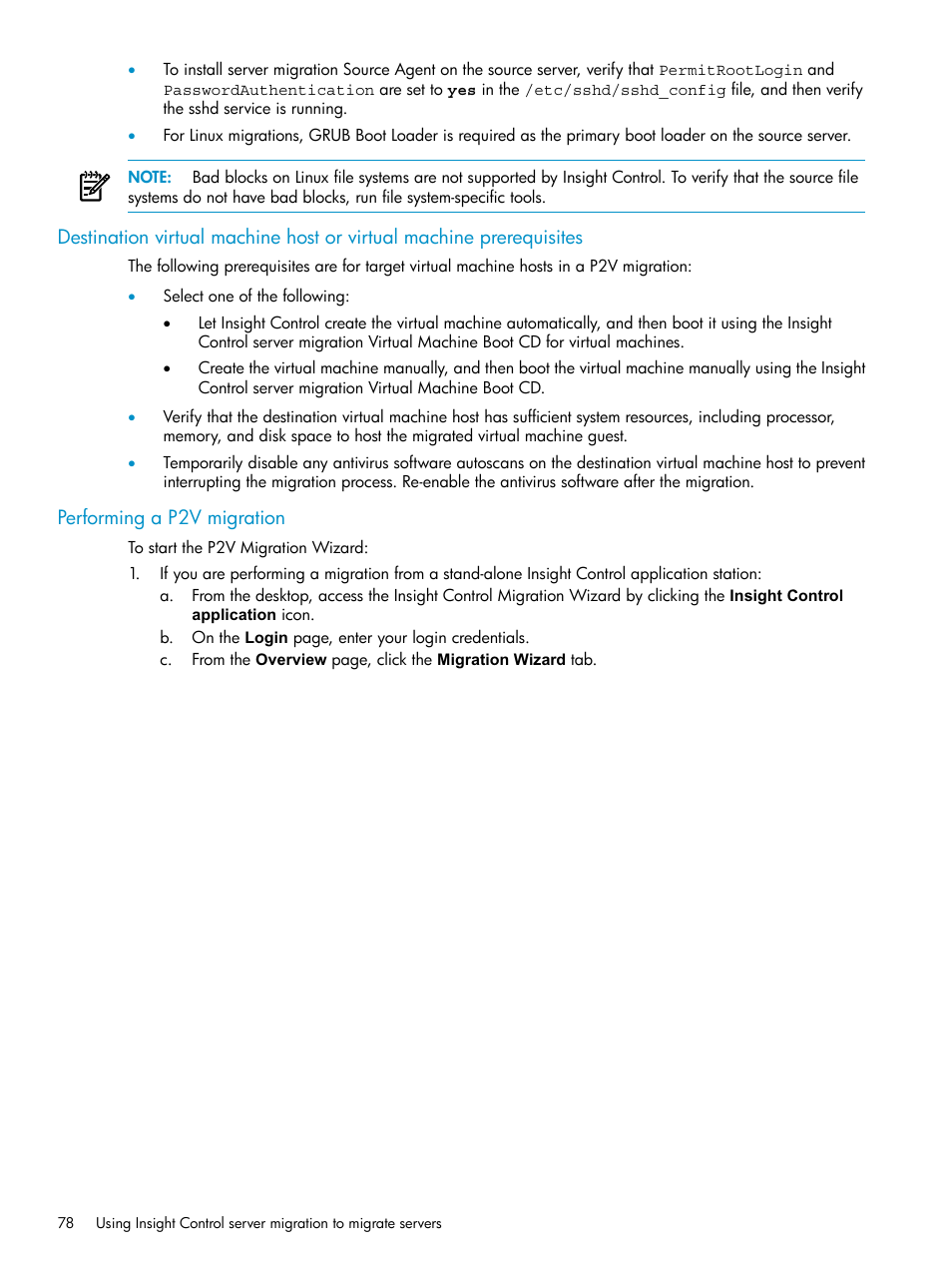 Performing a p2v migration | HP Insight Control User Manual | Page 78 / 173