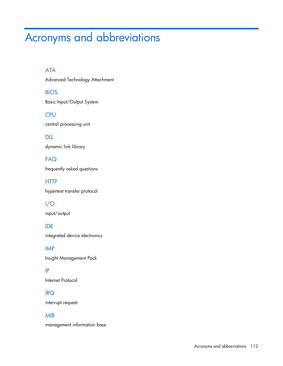 Acronyms and abbreviations | HP Microsoft Operations Manager Software User Manual | Page 112 / 116