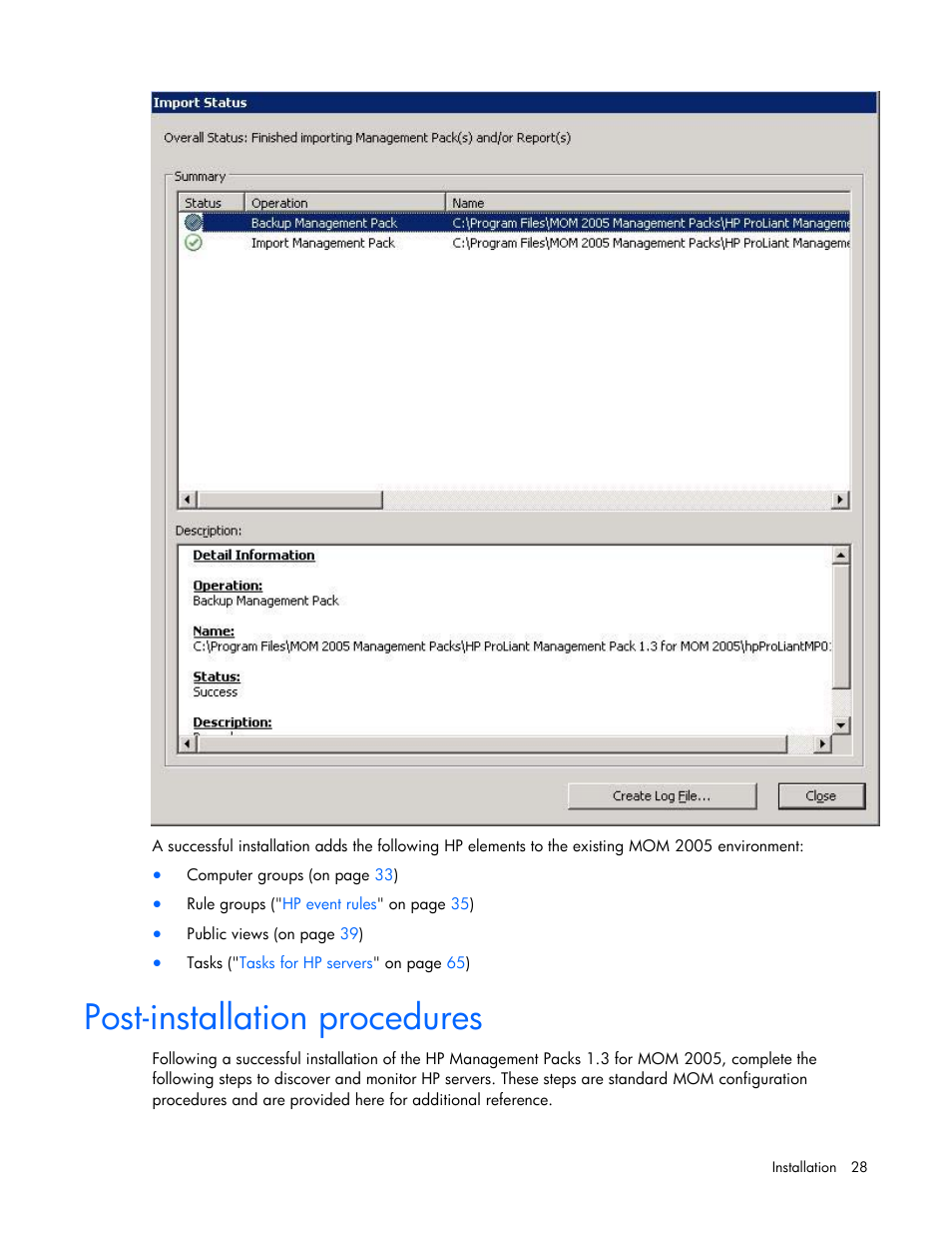 Post-installation procedures, To discov | HP Microsoft Operations Manager Software User Manual | Page 28 / 116