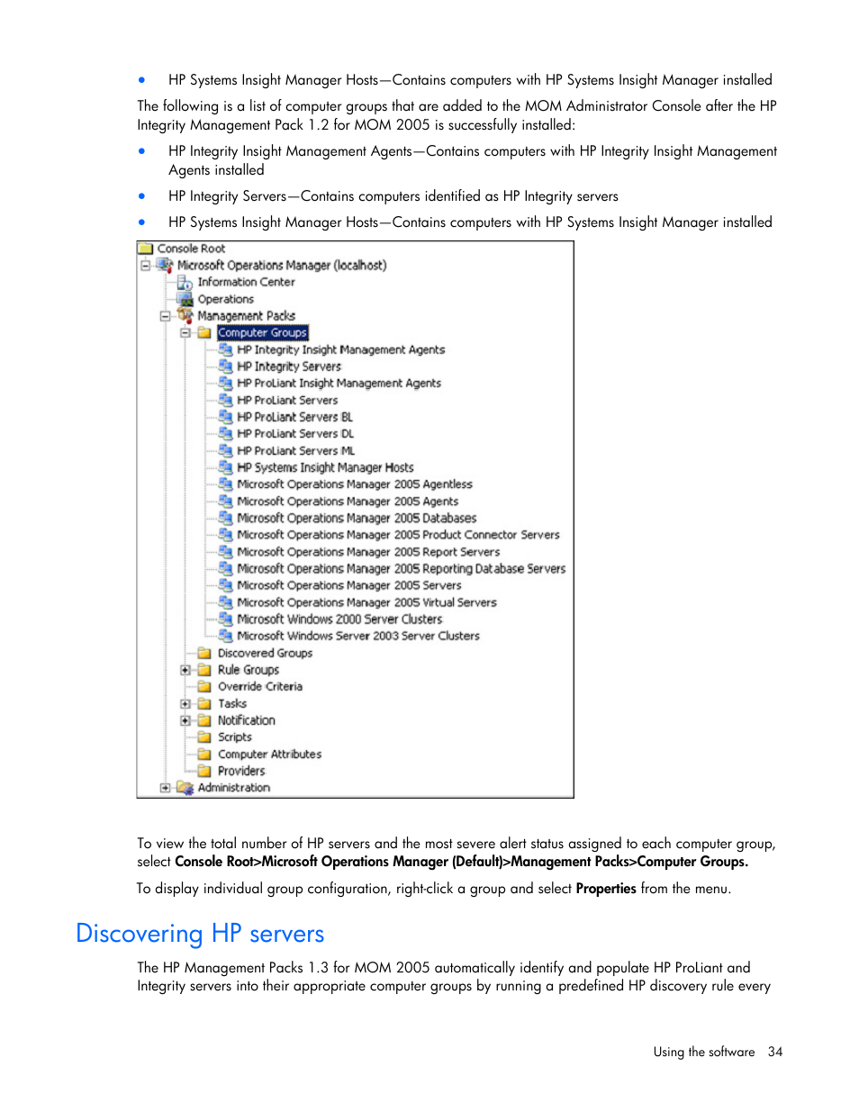 Discovering hp servers | HP Microsoft Operations Manager Software User Manual | Page 34 / 116