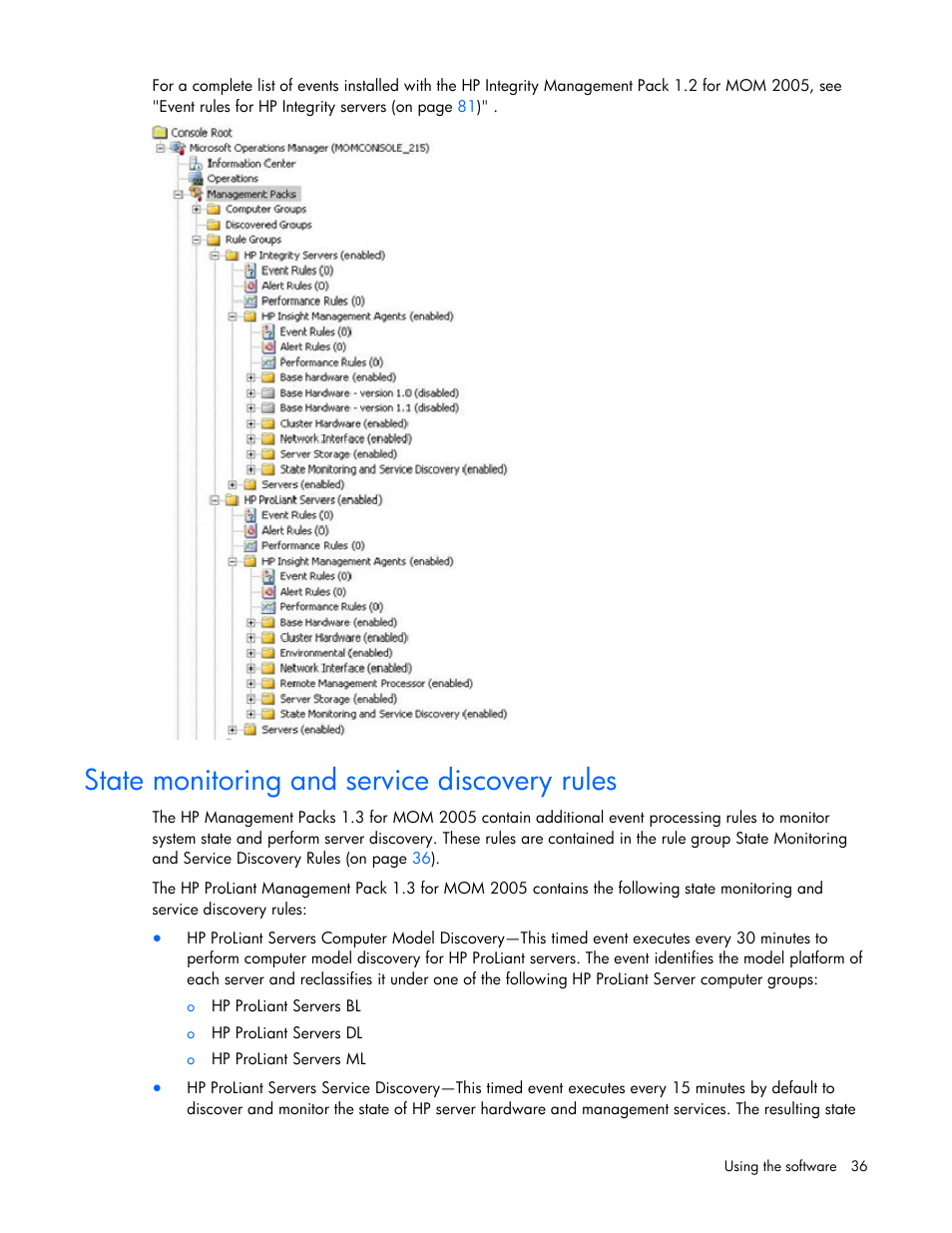 State monitoring and service discovery rules | HP Microsoft Operations Manager Software User Manual | Page 36 / 116