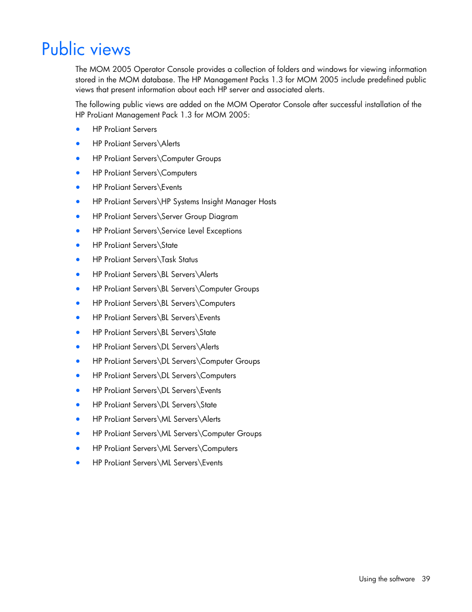 Public views | HP Microsoft Operations Manager Software User Manual | Page 39 / 116