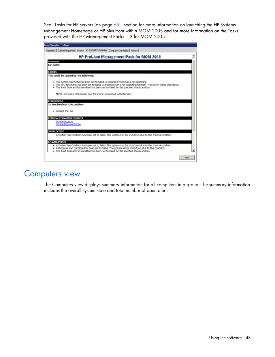 Computers view | HP Microsoft Operations Manager Software User Manual | Page 43 / 116