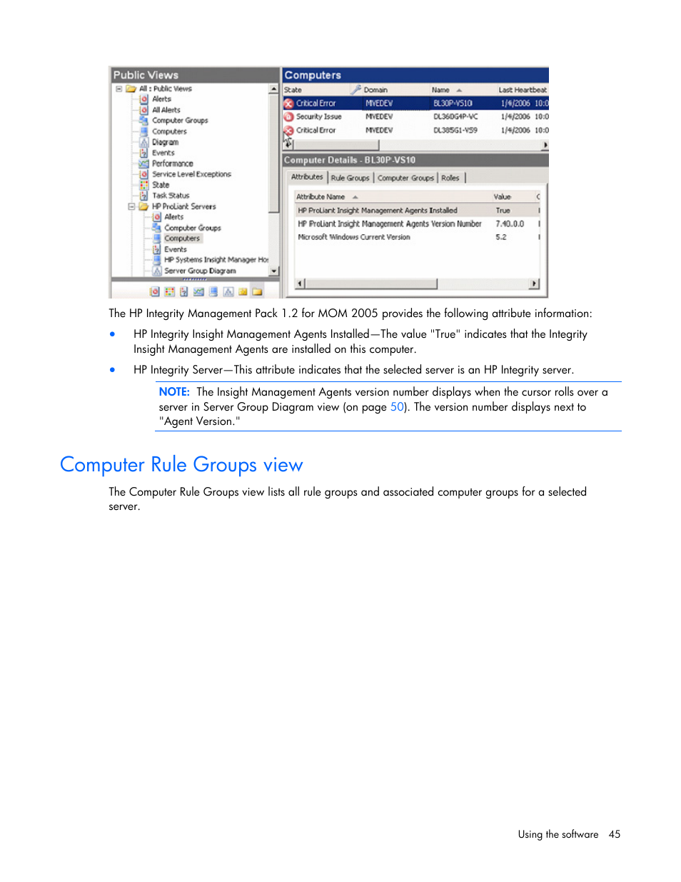 Computer rule groups view | HP Microsoft Operations Manager Software User Manual | Page 45 / 116