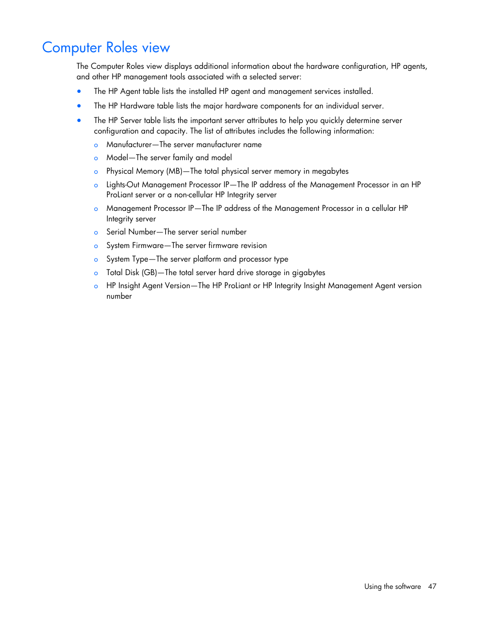 Computer roles view | HP Microsoft Operations Manager Software User Manual | Page 47 / 116