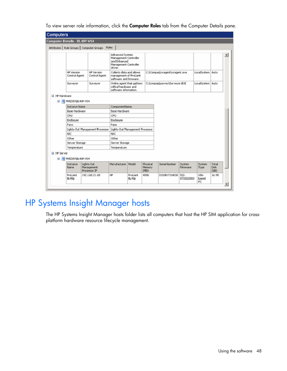 Hp systems insight manager hosts | HP Microsoft Operations Manager Software User Manual | Page 48 / 116