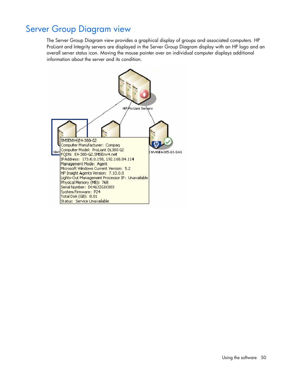 Server group diagram view | HP Microsoft Operations Manager Software User Manual | Page 50 / 116