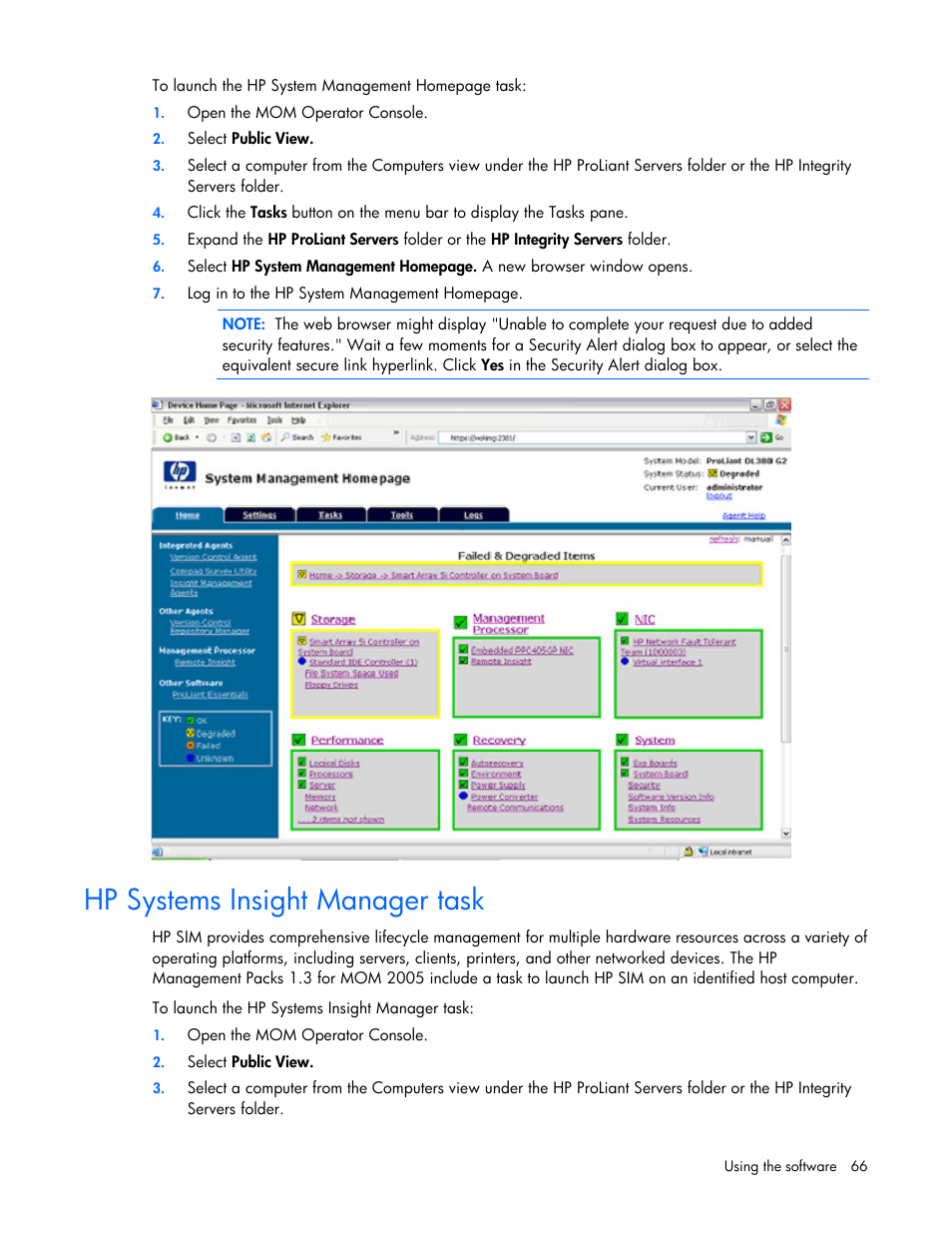 Hp systems insight manager task | HP Microsoft Operations Manager Software User Manual | Page 66 / 116