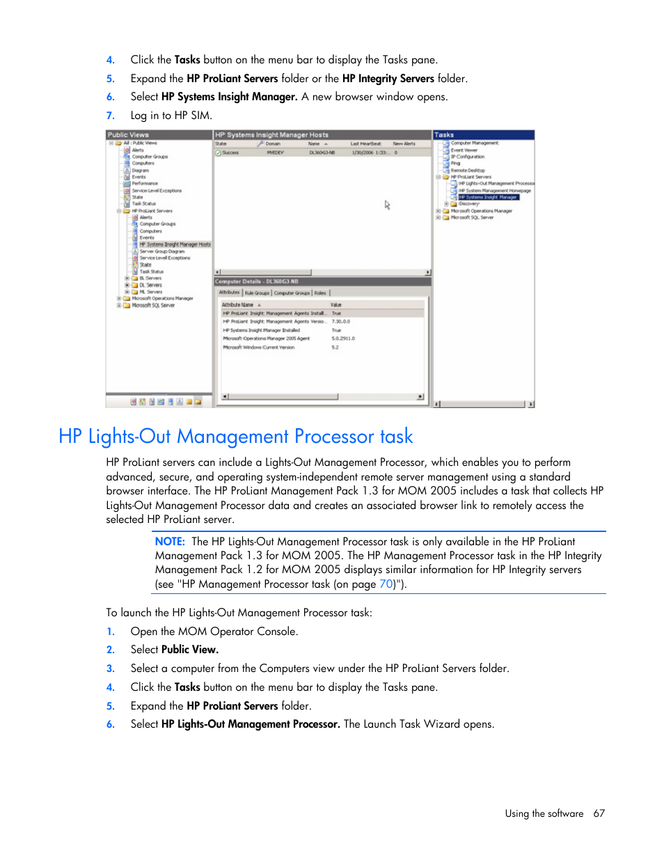 Hp lights-out management processor task | HP Microsoft Operations Manager Software User Manual | Page 67 / 116