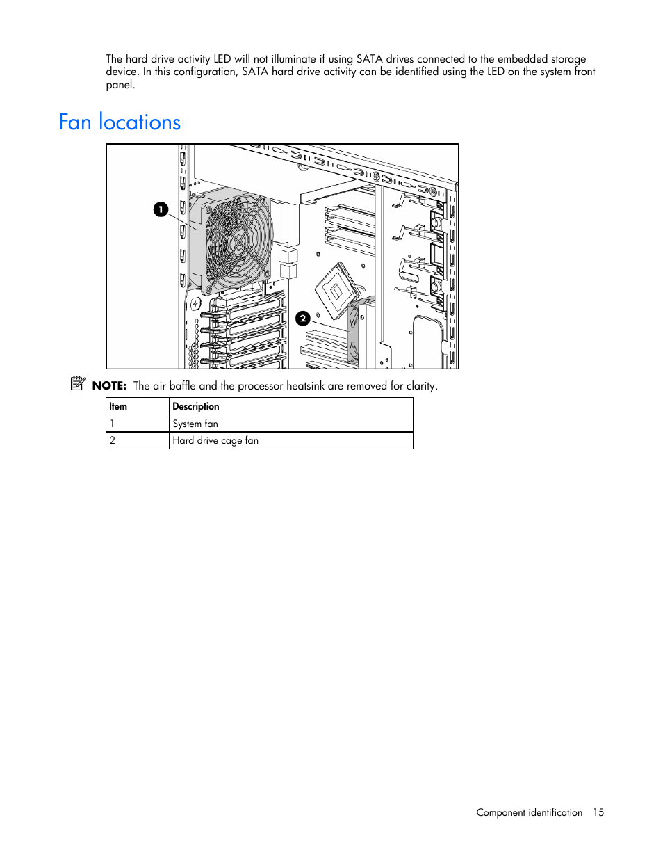 Fan locations | HP ProLiant ML310 G4 Server User Manual | Page 15 / 88
