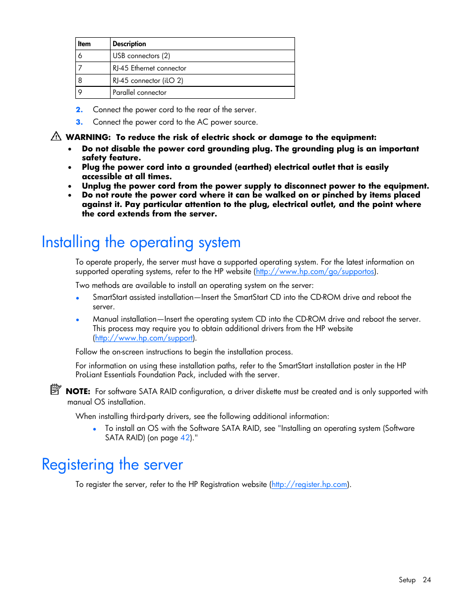Installing the operating system, Registering the server | HP ProLiant ML310 G4 Server User Manual | Page 24 / 88