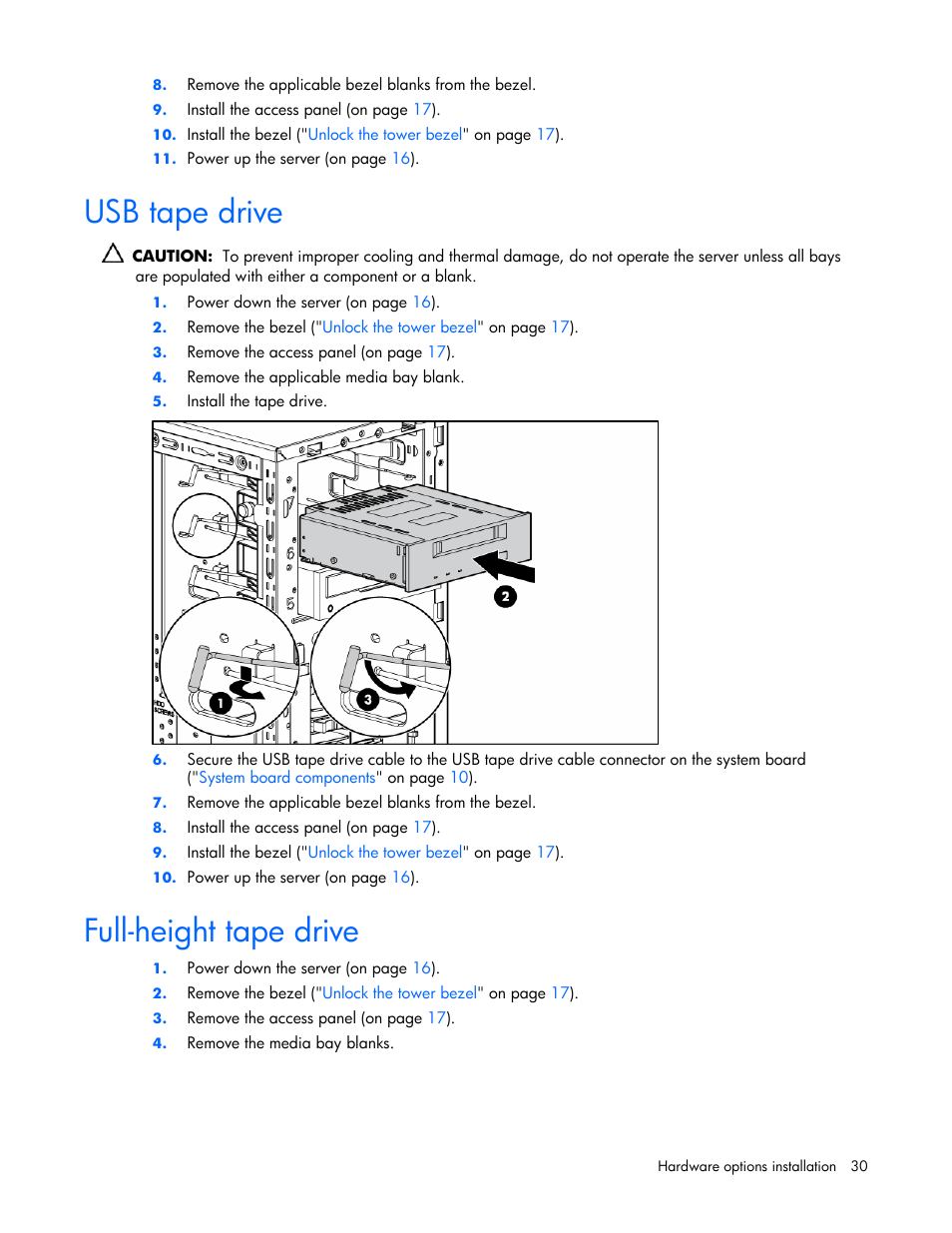 Usb tape drive, Full-height tape drive, 30 full-height tape drive | HP ProLiant ML310 G4 Server User Manual | Page 30 / 88