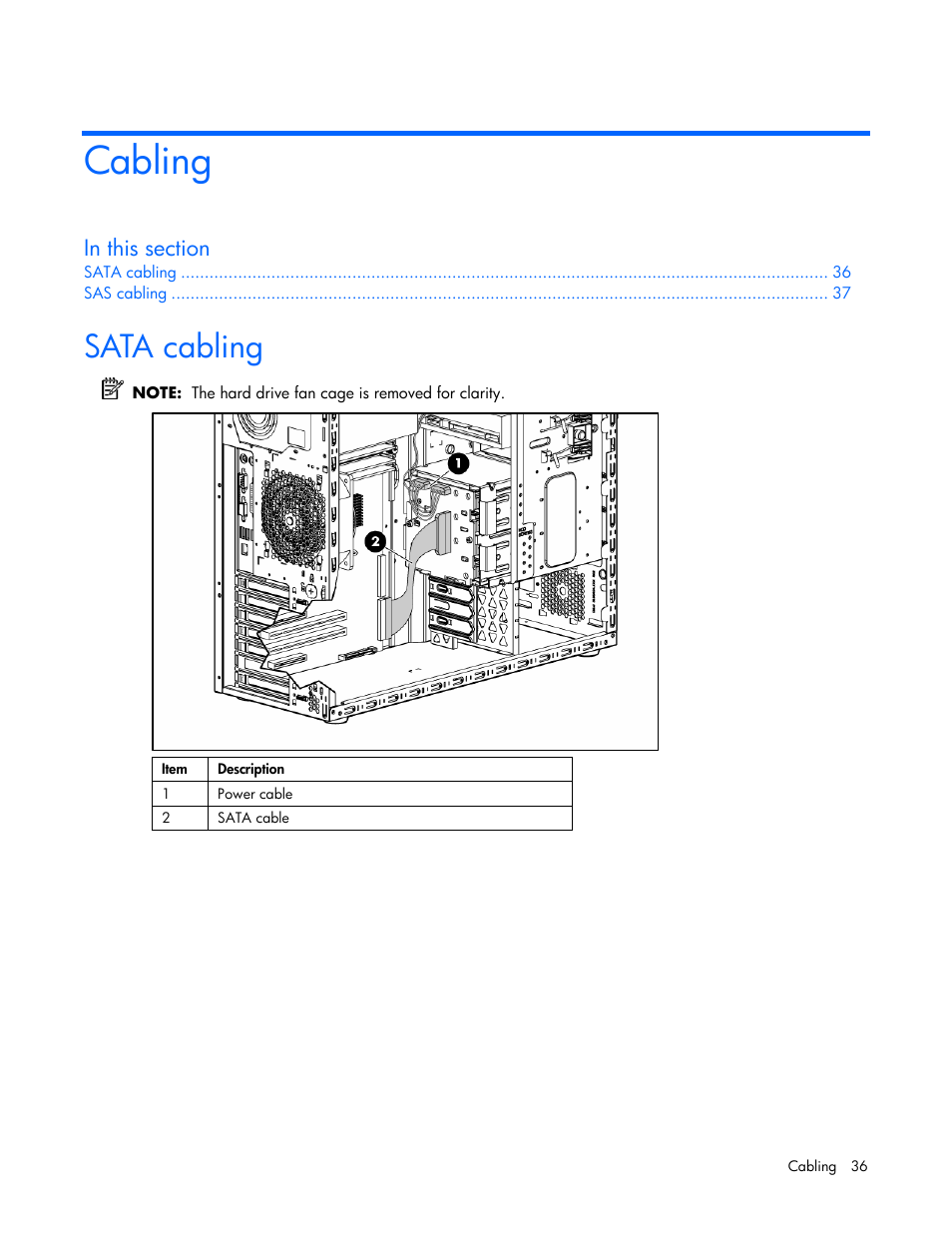Cabling, Sata cabling | HP ProLiant ML310 G4 Server User Manual | Page 36 / 88