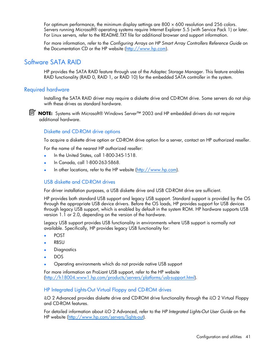 Software sata raid, Required hardware | HP ProLiant ML310 G4 Server User Manual | Page 41 / 88