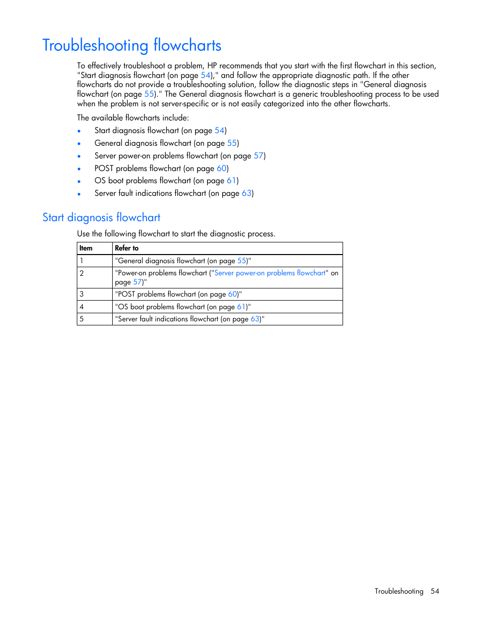 Troubleshooting flowcharts, Start diagnosis flowchart, To begin the diagnostic | HP ProLiant ML310 G4 Server User Manual | Page 54 / 88