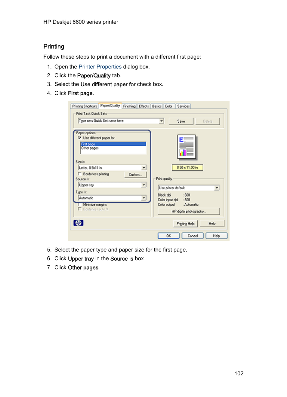 Printing | HP Deskjet 6620 Color Inkjet Printer User Manual | Page 102 / 169