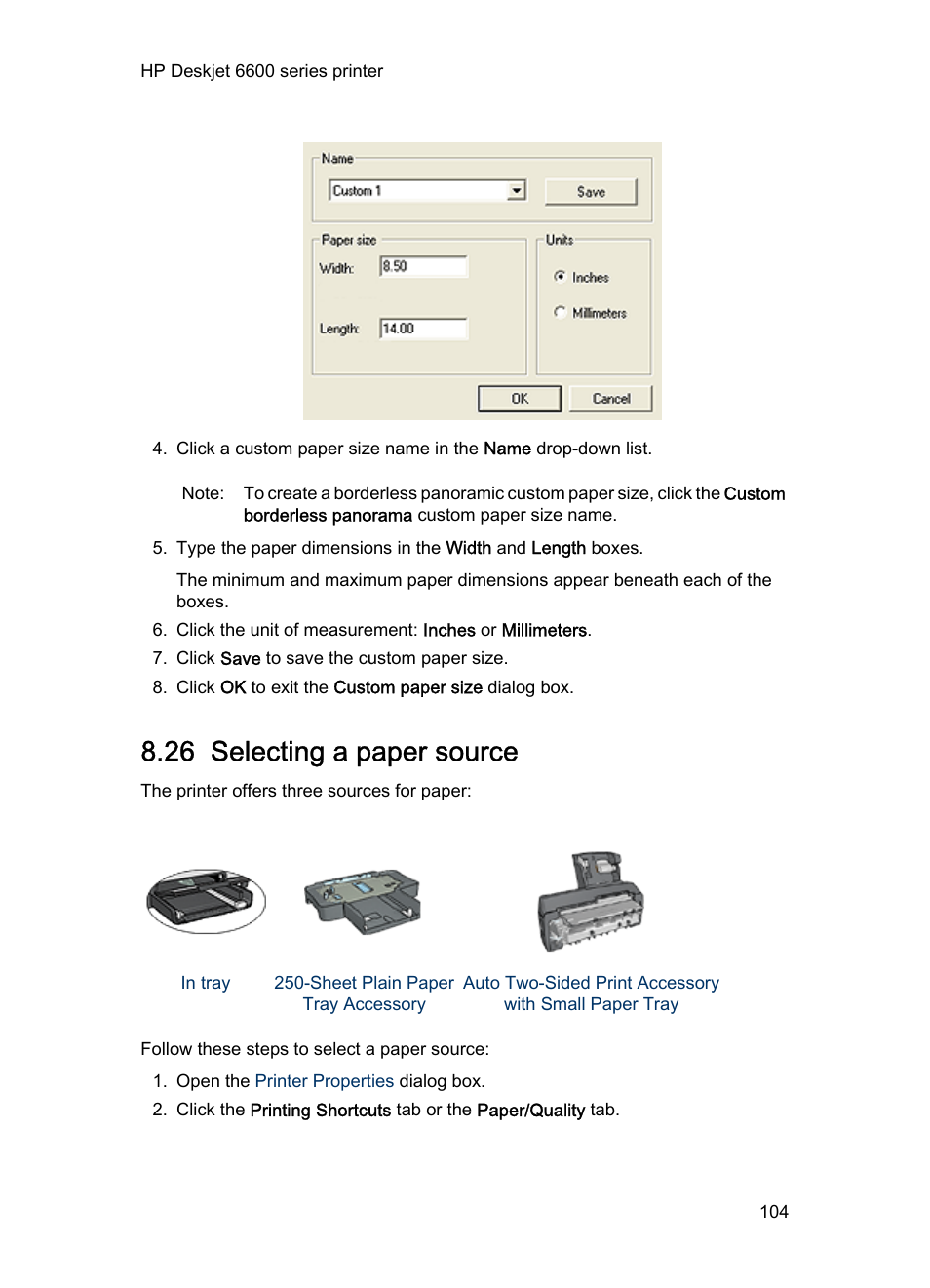 26 selecting a paper source, Paper source | HP Deskjet 6620 Color Inkjet Printer User Manual | Page 104 / 169