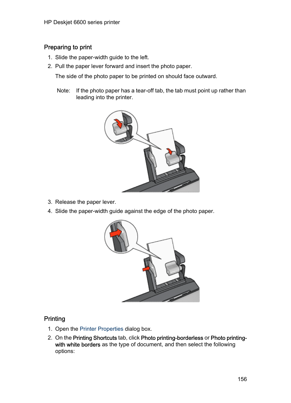 Preparing to print, Printing | HP Deskjet 6620 Color Inkjet Printer User Manual | Page 156 / 169