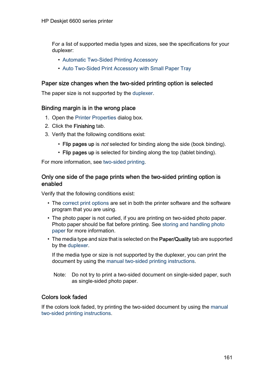 Binding margin is in the wrong place, Colors look faded | HP Deskjet 6620 Color Inkjet Printer User Manual | Page 161 / 169