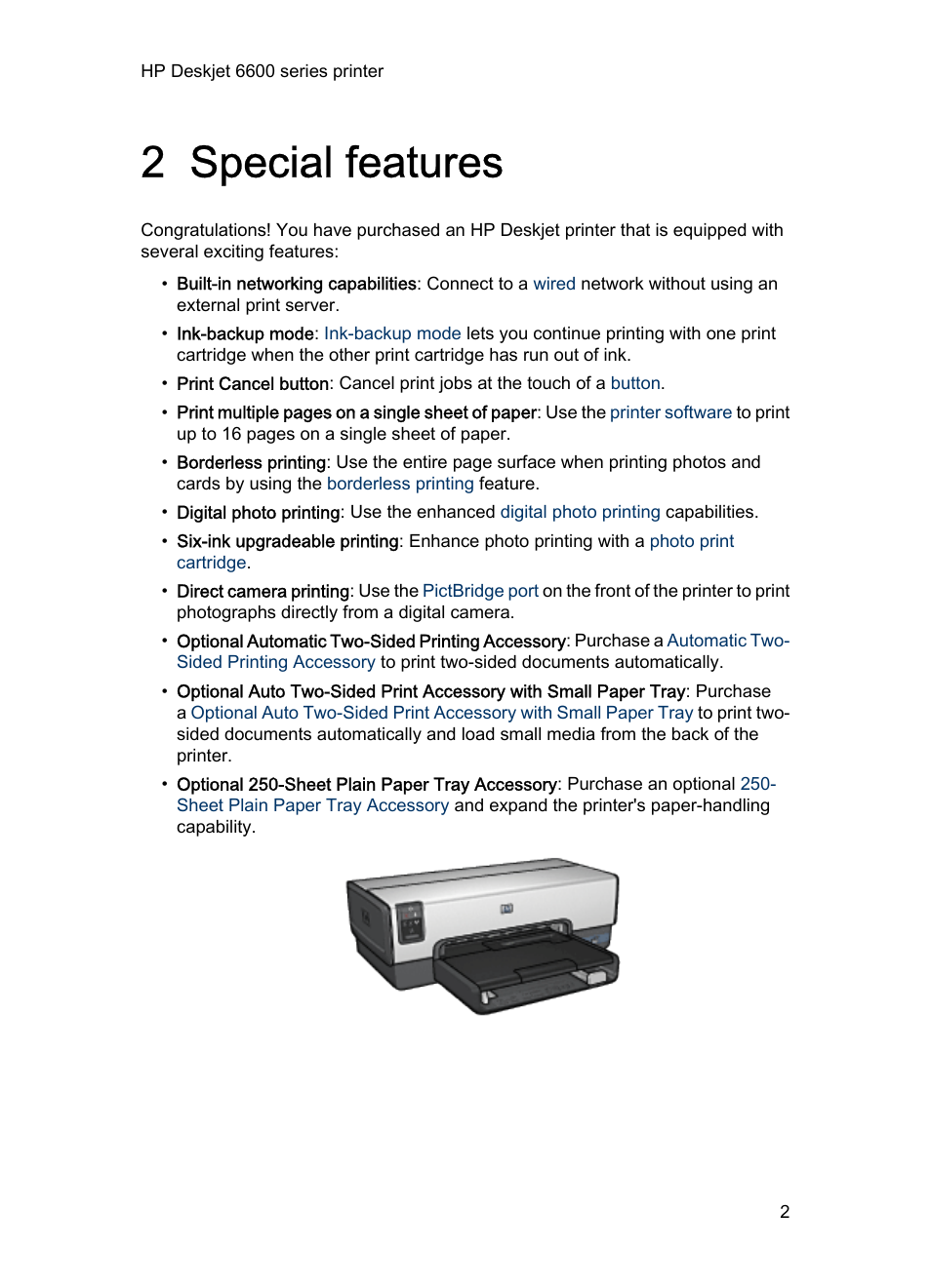 2 special features, Special features | HP Deskjet 6620 Color Inkjet Printer User Manual | Page 2 / 169