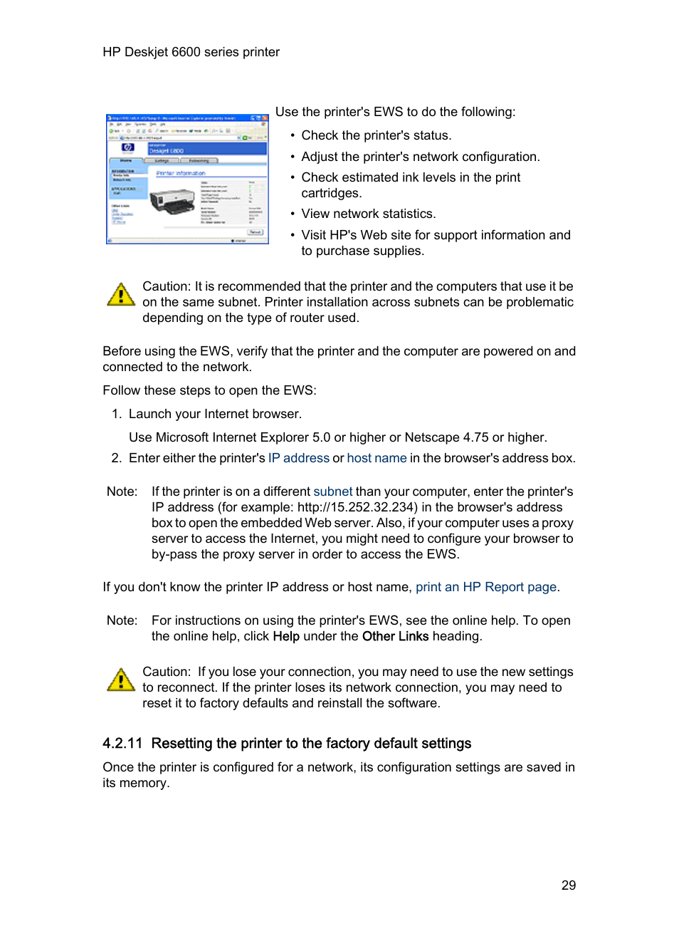 Resetting the printer to the factory defaults | HP Deskjet 6620 Color Inkjet Printer User Manual | Page 29 / 169