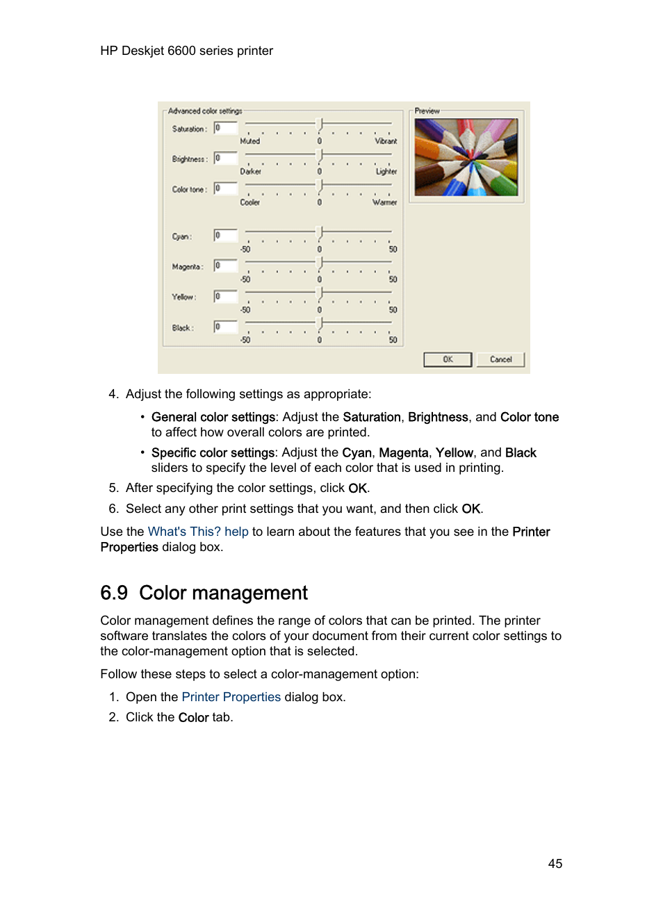 9 color management, Color management | HP Deskjet 6620 Color Inkjet Printer User Manual | Page 45 / 169