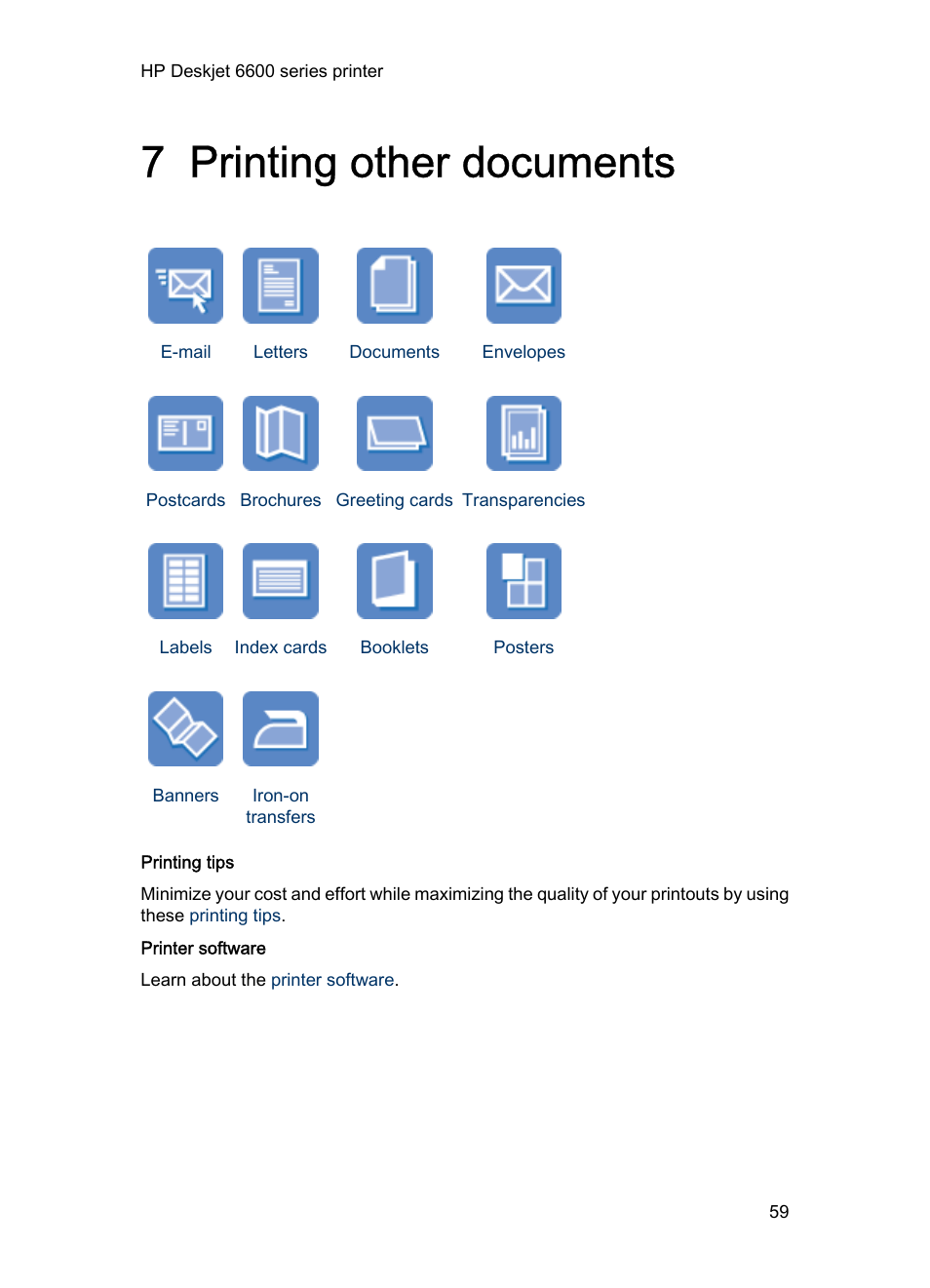 7 printing other documents, Printing other documents | HP Deskjet 6620 Color Inkjet Printer User Manual | Page 59 / 169