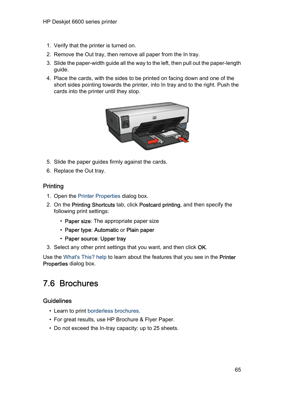 Printing, 6 brochures, Guidelines | Brochures | HP Deskjet 6620 Color Inkjet Printer User Manual | Page 65 / 169