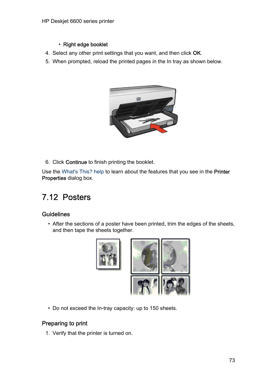 12 posters, Guidelines, Preparing to print | Posters | HP Deskjet 6620 Color Inkjet Printer User Manual | Page 73 / 169