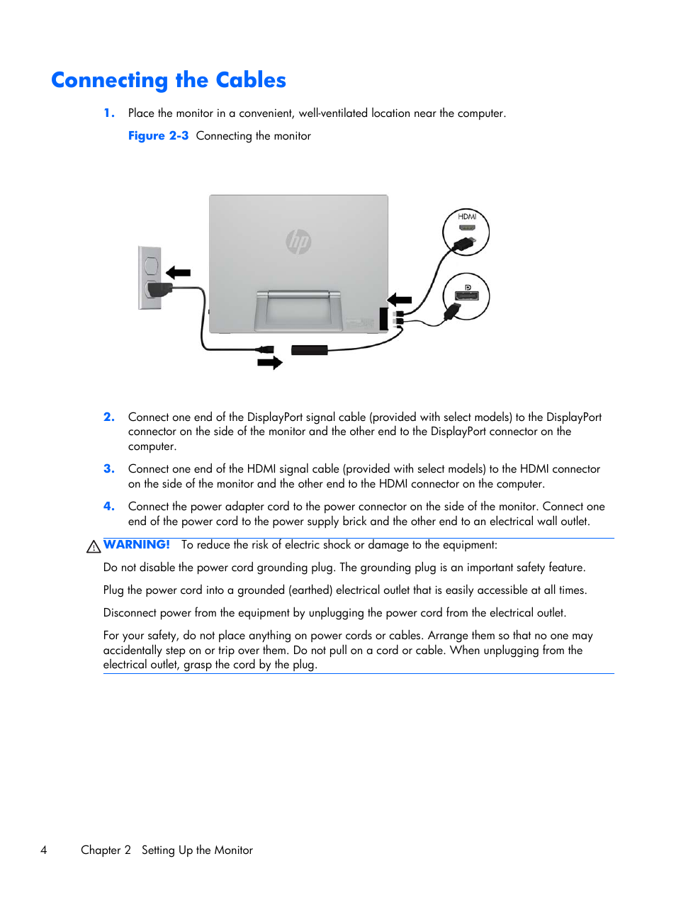 Connecting the cables | HP x2401 24-inch LED Backlit Monitor User Manual | Page 10 / 23
