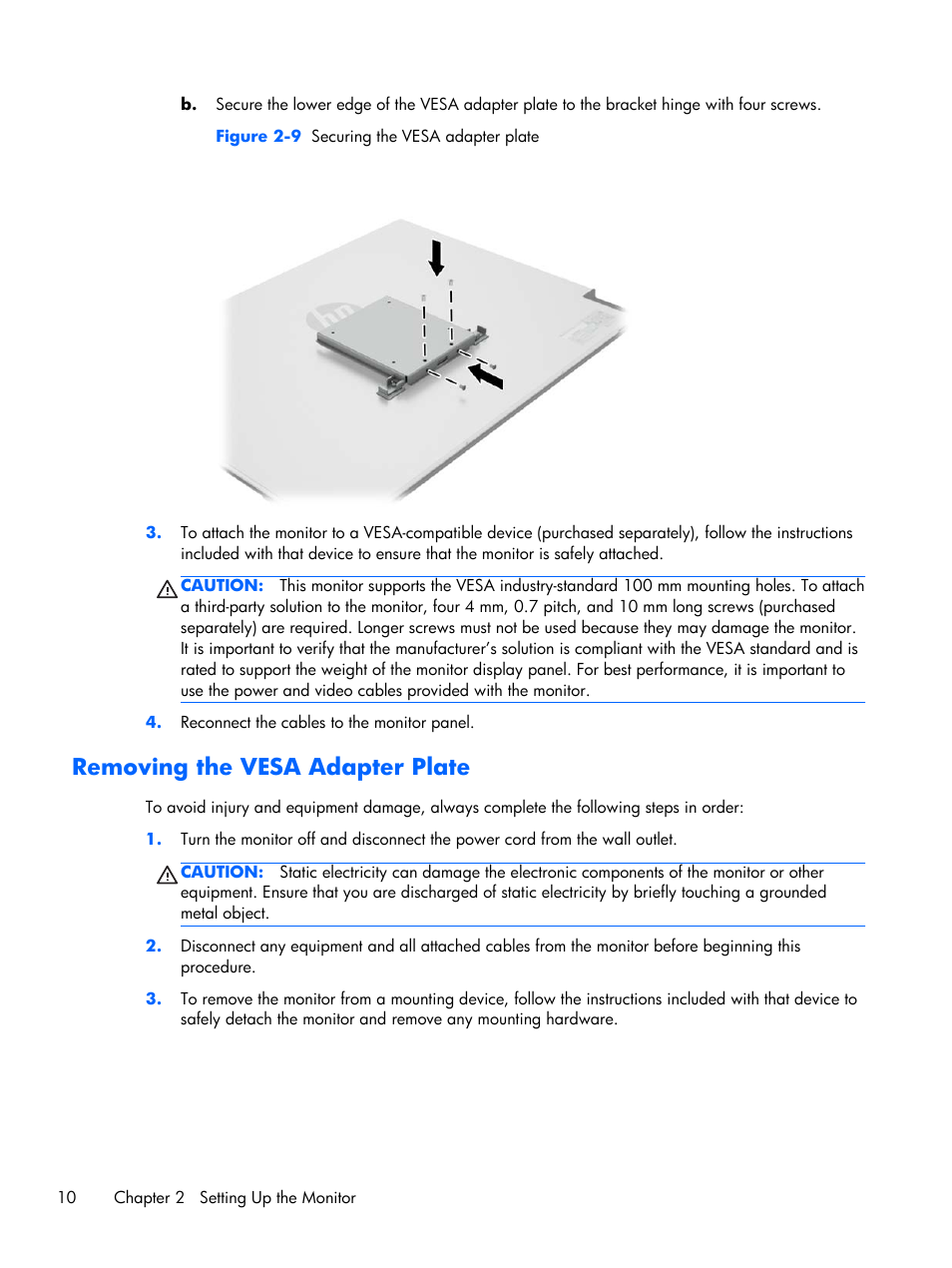Removing the vesa adapter plate | HP x2401 24-inch LED Backlit Monitor User Manual | Page 16 / 23