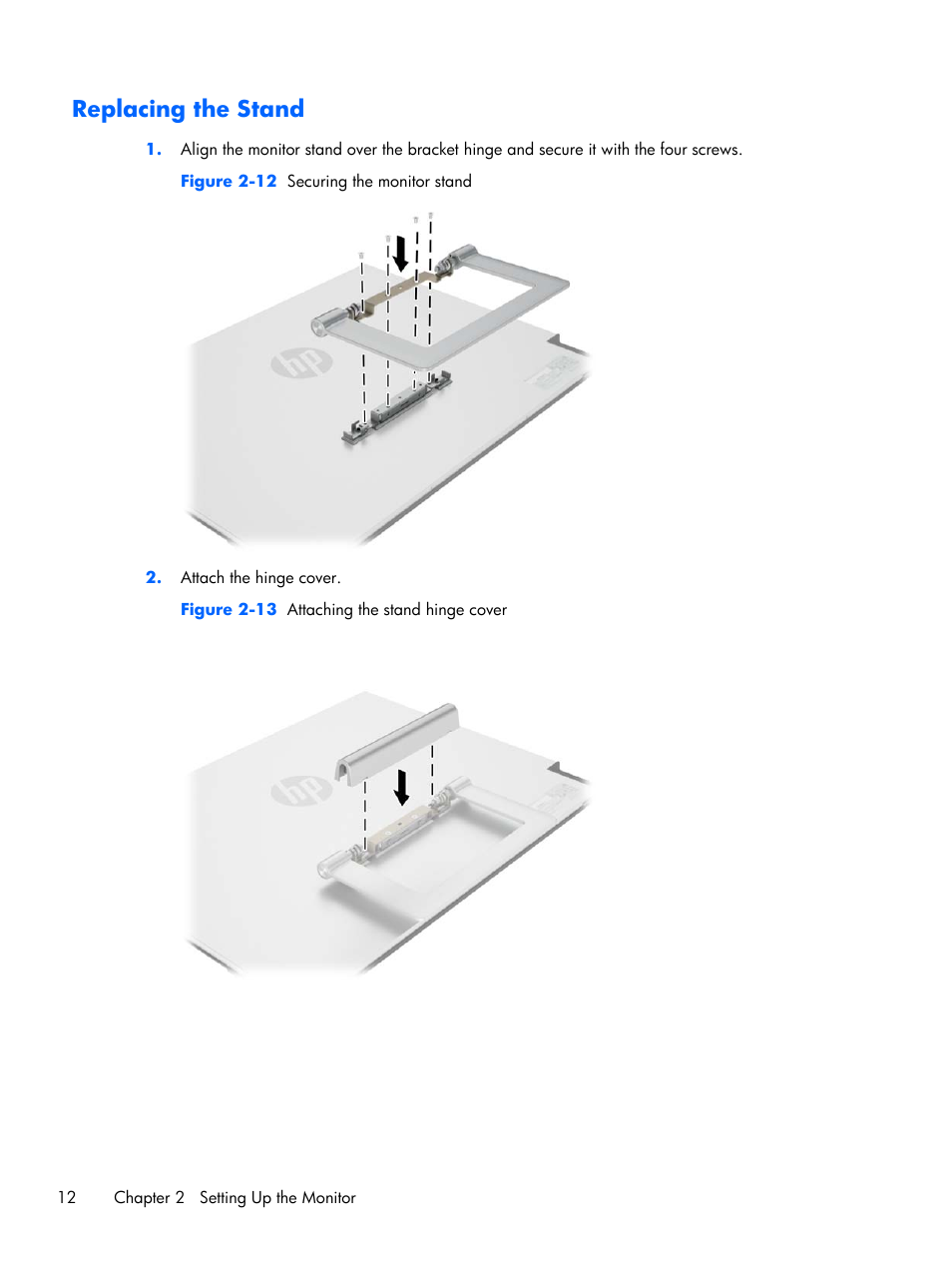 Replacing the stand | HP x2401 24-inch LED Backlit Monitor User Manual | Page 18 / 23
