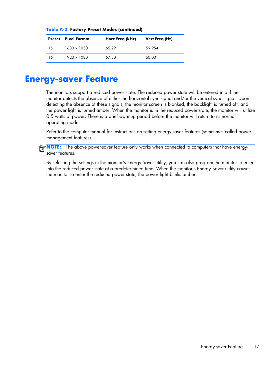 Energy-saver feature | HP x2401 24-inch LED Backlit Monitor User Manual | Page 23 / 23