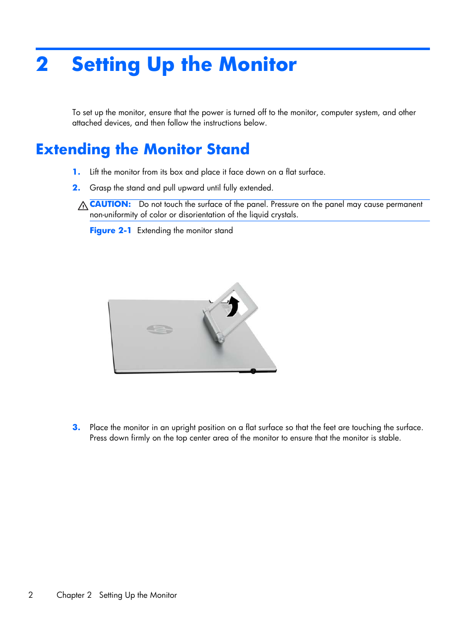 Setting up the monitor, Extending the monitor stand, 2 setting up the monitor | HP x2401 24-inch LED Backlit Monitor User Manual | Page 8 / 23