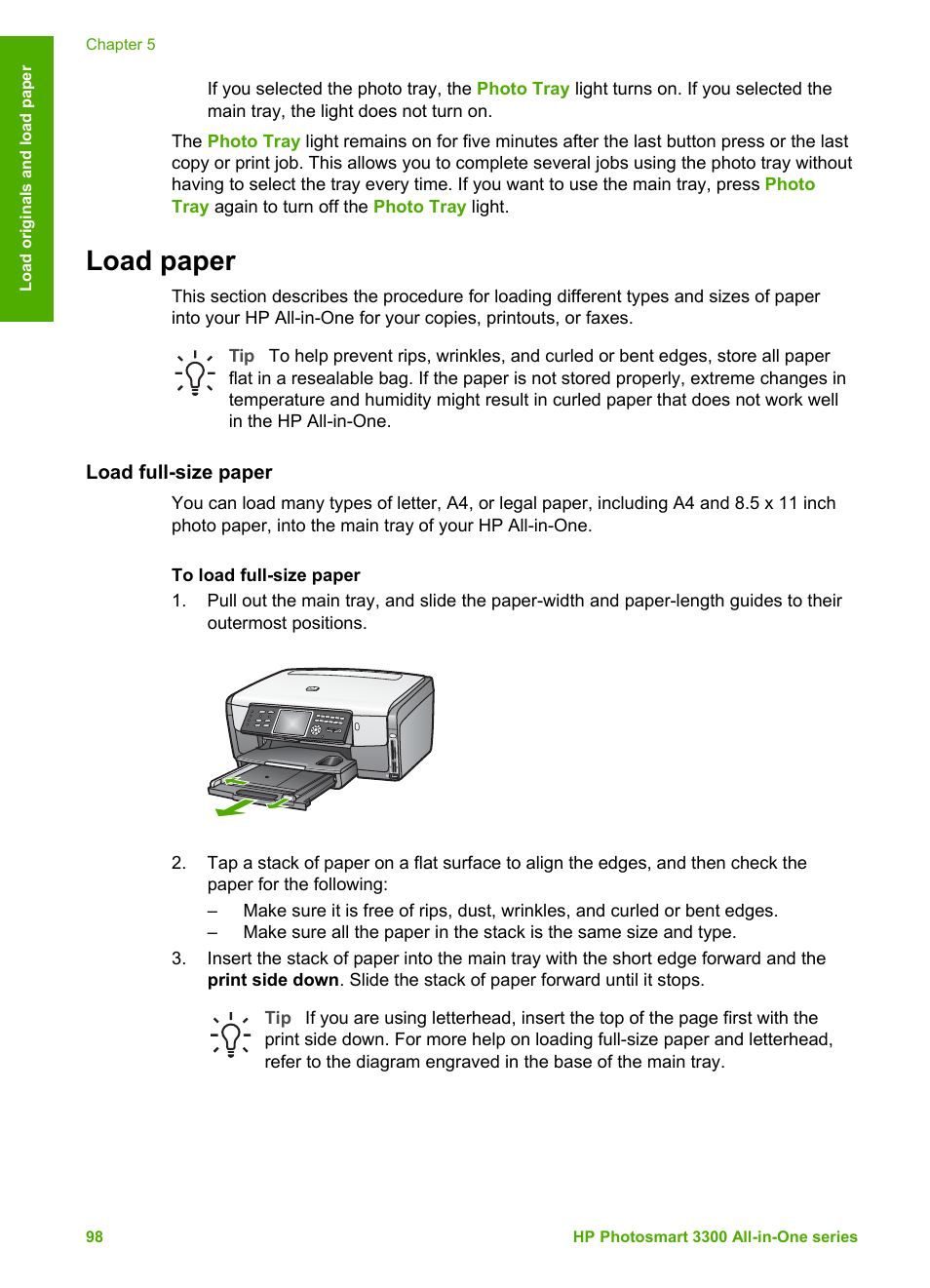 Load paper, Load full-size paper | HP Photosmart 3310 All-in-One Printer User Manual | Page 101 / 212