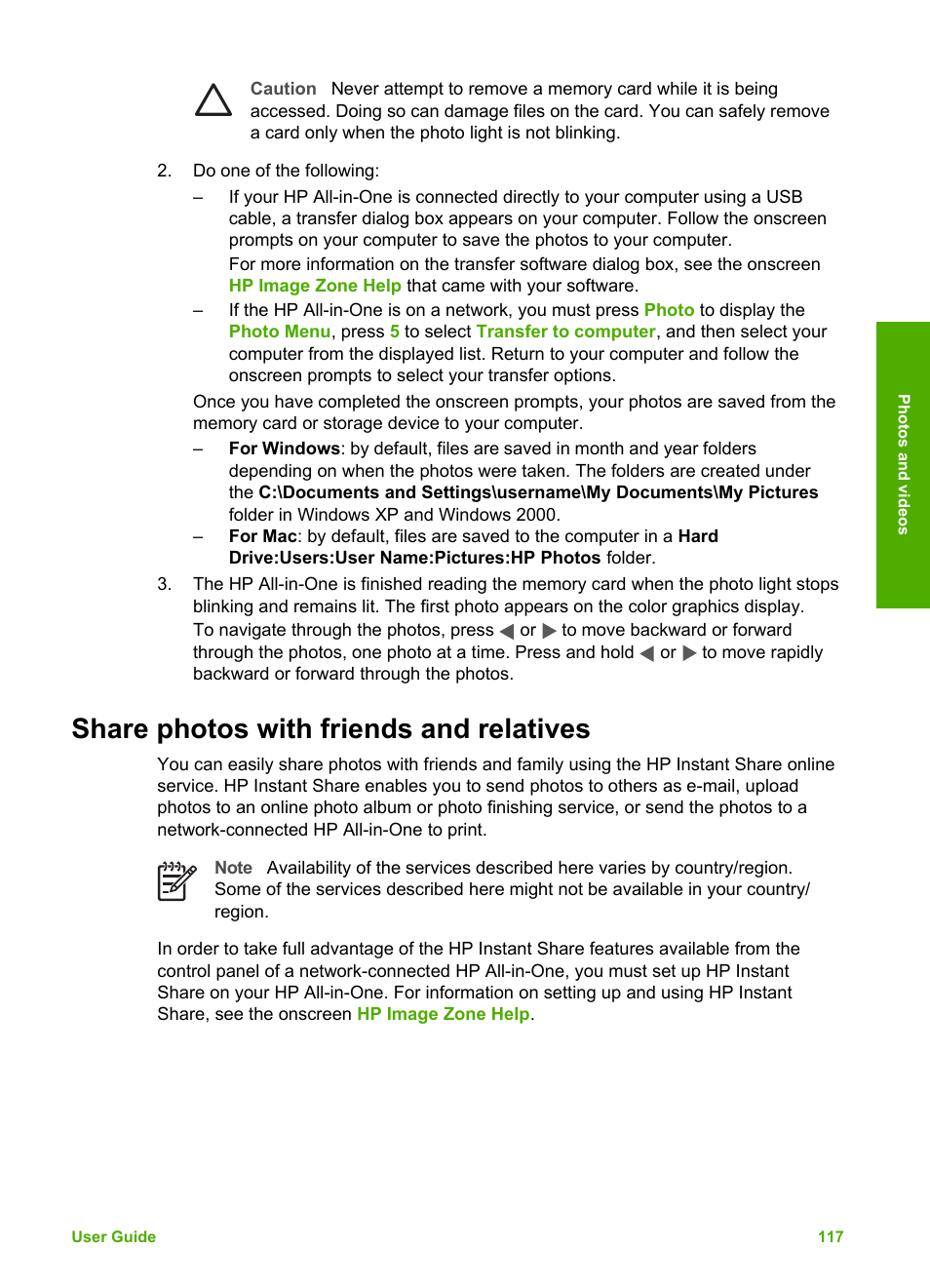Share photos with friends and relatives | HP Photosmart 3310 All-in-One Printer User Manual | Page 120 / 212