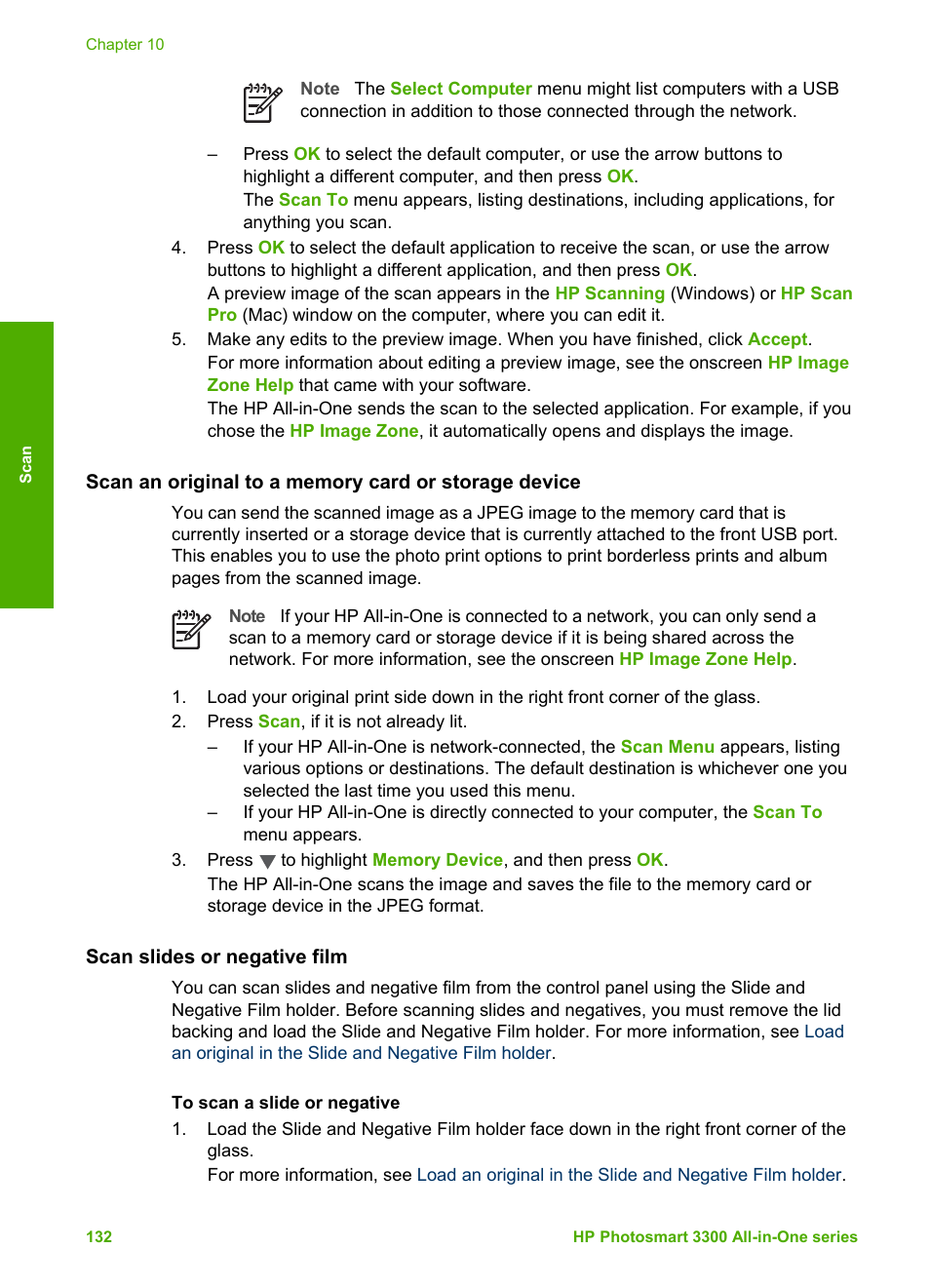 Scan slides or negative film | HP Photosmart 3310 All-in-One Printer User Manual | Page 135 / 212