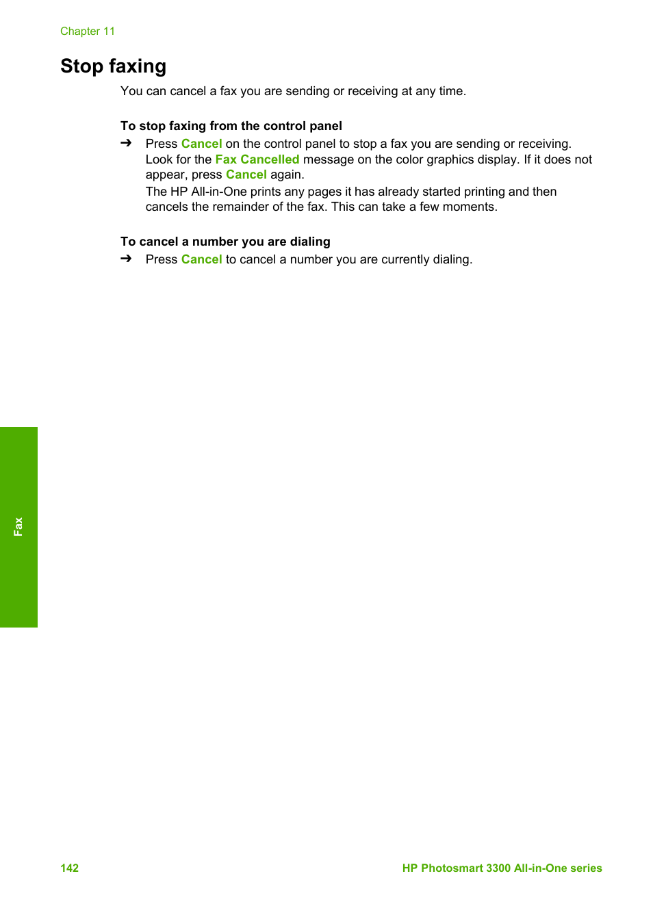 Stop faxing | HP Photosmart 3310 All-in-One Printer User Manual | Page 145 / 212