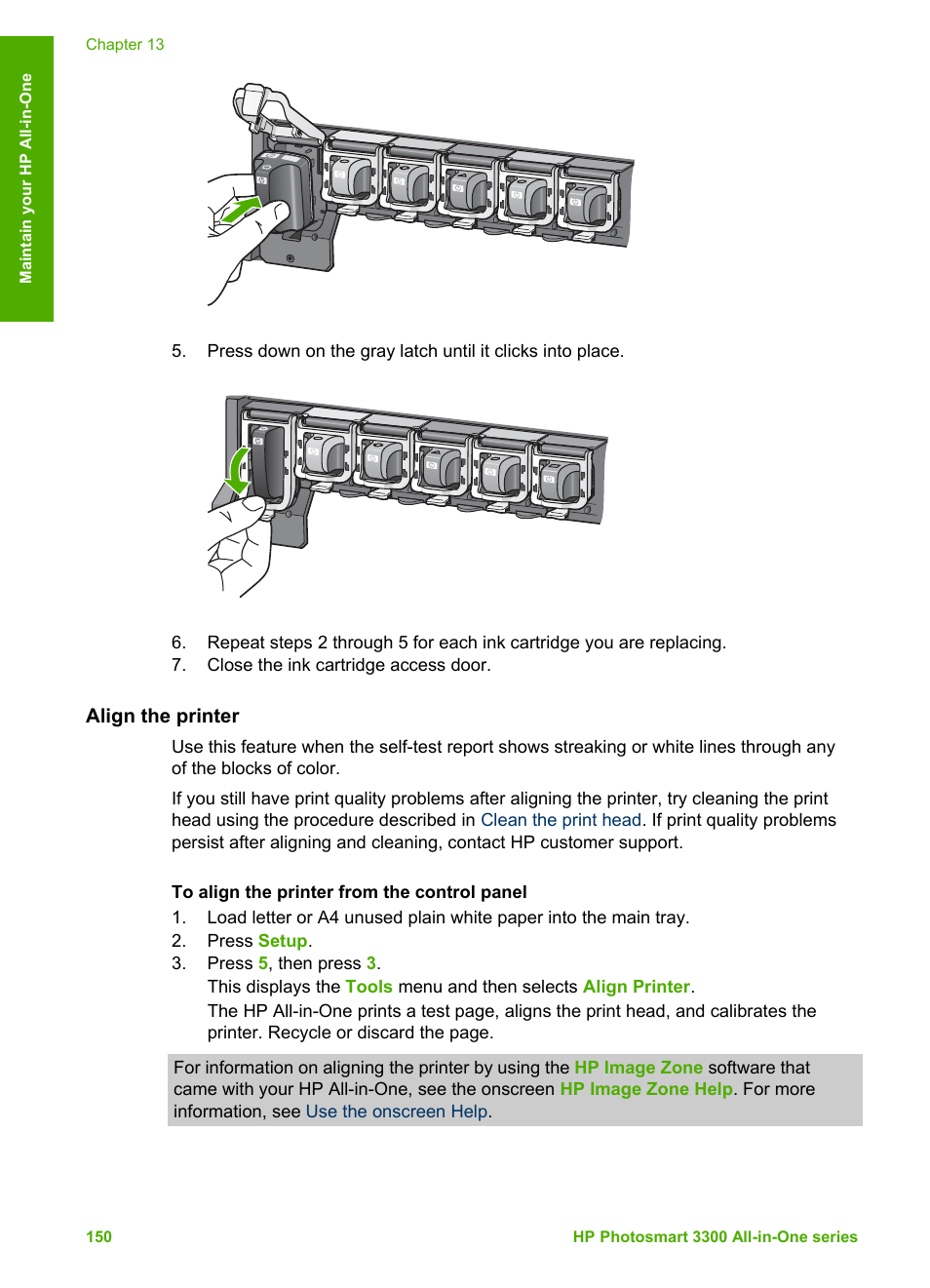 Align the printer, Described in, If the | HP Photosmart 3310 All-in-One Printer User Manual | Page 153 / 212