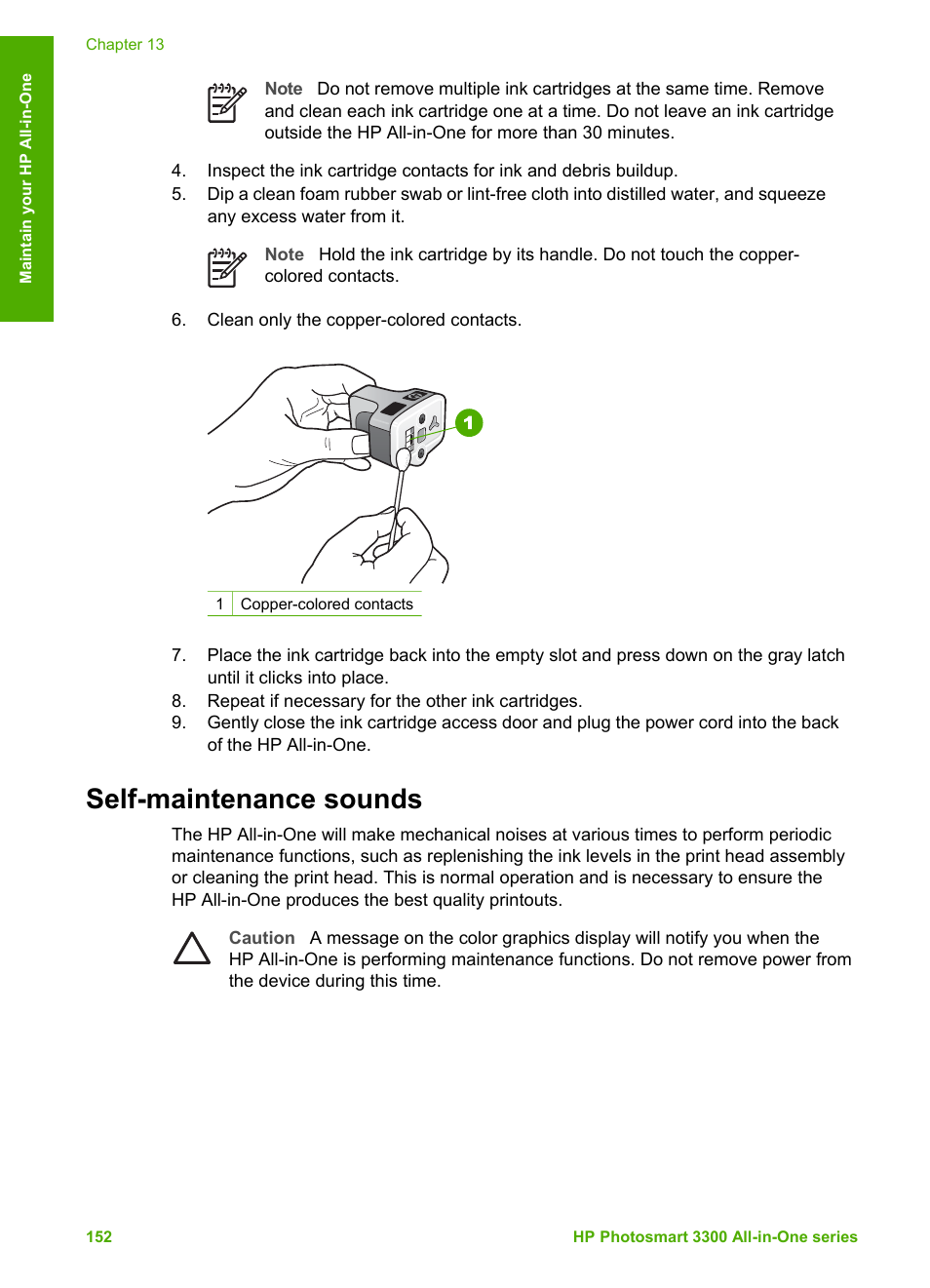 Self-maintenance sounds | HP Photosmart 3310 All-in-One Printer User Manual | Page 155 / 212